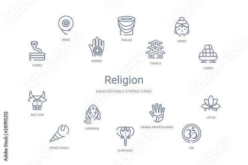religion concept 14 outline icons