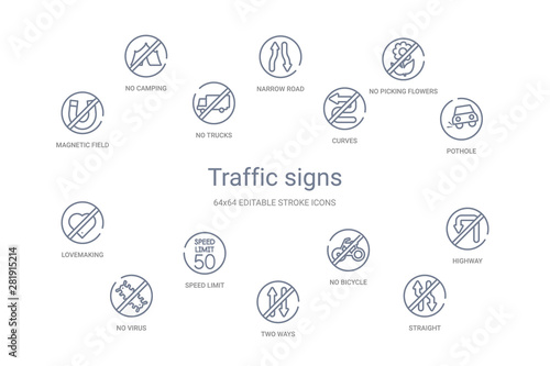 traffic signs concept 14 outline icons