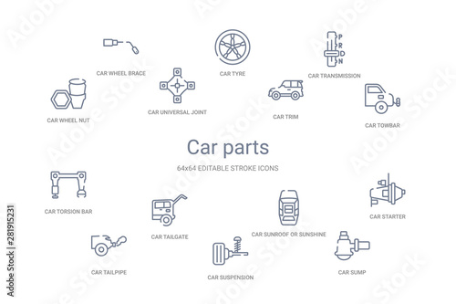 car parts concept 14 outline icons
