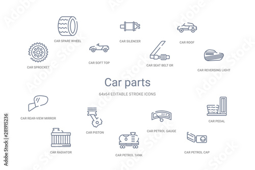 car parts concept 14 outline icons