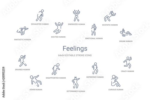feelings concept 14 outline icons