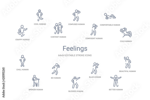 feelings concept 14 outline icons