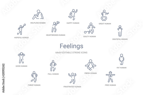 feelings concept 14 outline icons