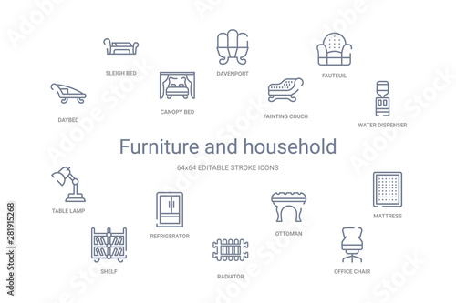 furniture and household concept 14 outline icons