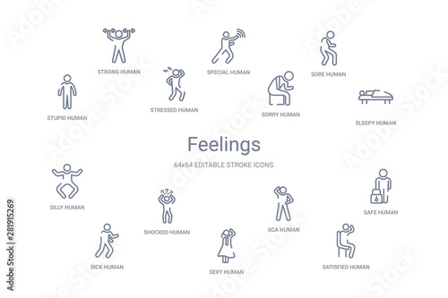feelings concept 14 outline icons