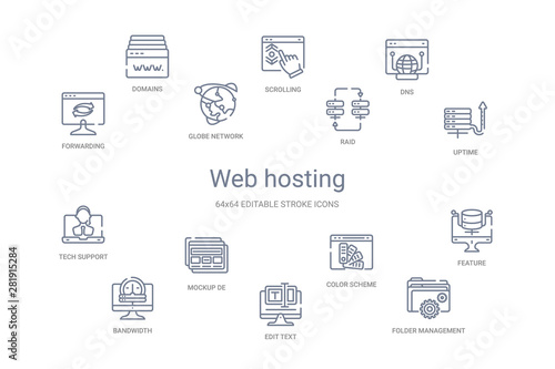 web hosting concept 14 outline icons
