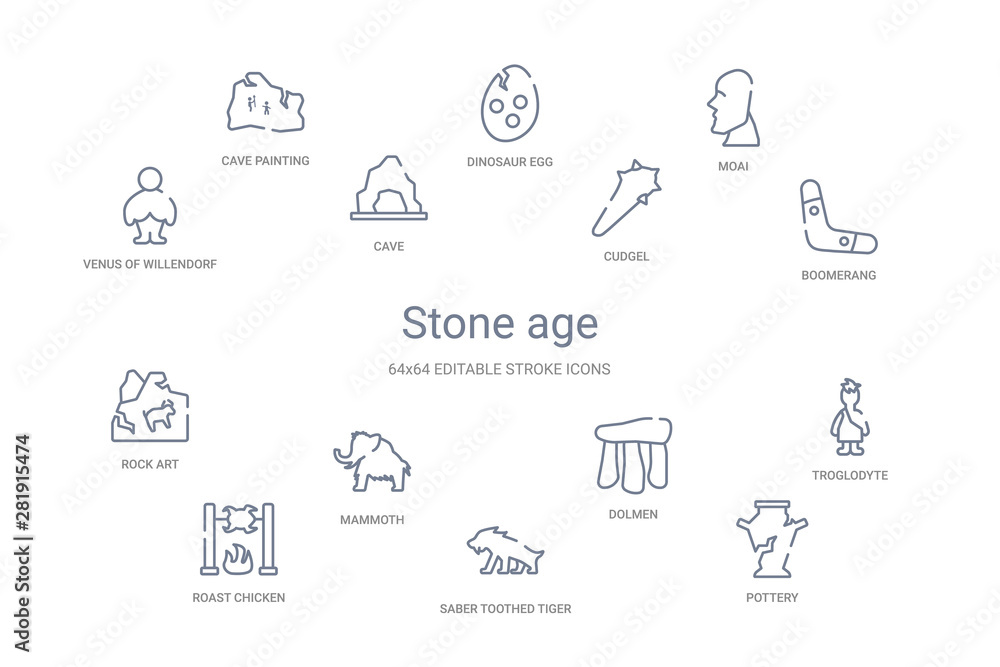 stone age concept 14 outline icons