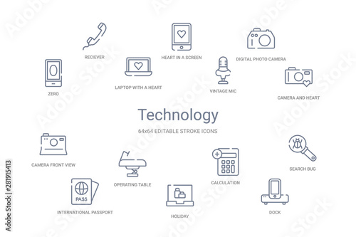 technology concept 14 outline icons