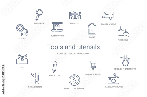 tools and utensils concept 14 outline icons