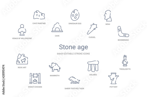 stone age concept 14 outline icons