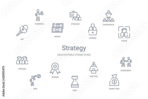 strategy concept 14 outline icons