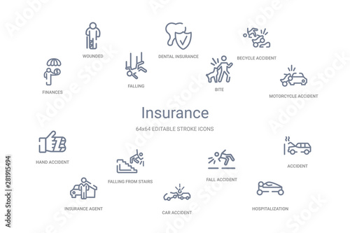 insurance concept 14 outline icons