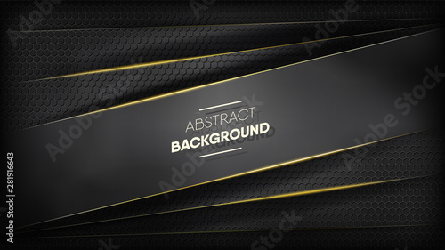 Abstract black honeycomb on  black paper stripes background.