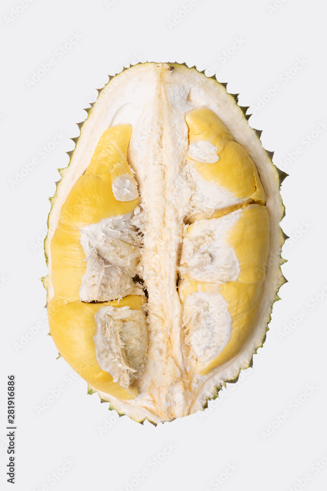 Fototapeta premium Durian fruit,the best taste and smelly fruits in Thailand on white background,top view