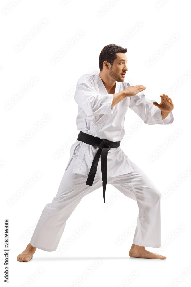 Man in kimono practicing karate Man in kimono practicing karate