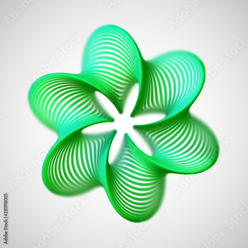 3D abstract creative background or decoration element. Digital green flower on white background. Concept of futuristic art and modern technologies. EPS10, vector illustration.