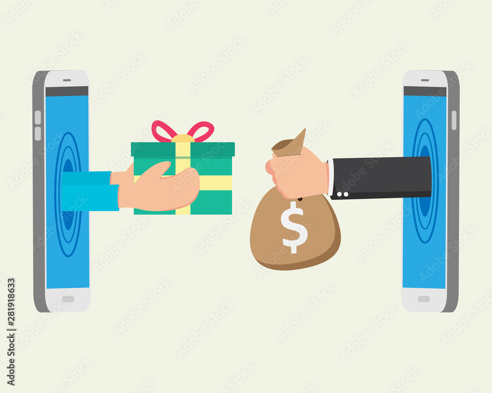 Flat Hand Online e-commerce From Smart phone Flat Hand Online e-commerce From Smart phone