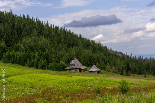 Huts in Gasienicowa Valley in June. Tatra Mountains. Poland.