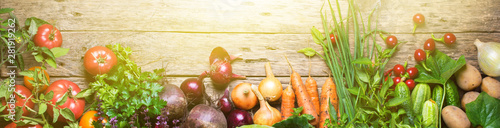 Assortment farm raw fresh organic vegetables line