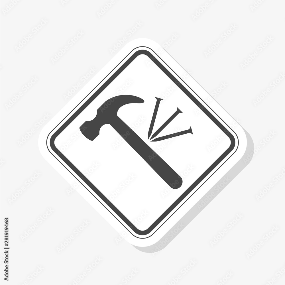 Hammer and nails sticker icon isolated on white background Hammer and nails sticker icon isolated on white background