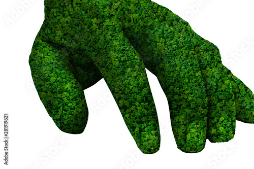 Green hand isolated on white background. This had clipping path. environment concept.