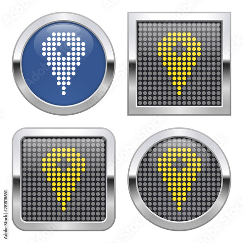 Dotted icon of location on glossy button in four variants