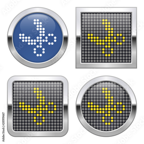 Dotted icon of scissors on glossy button in four variants