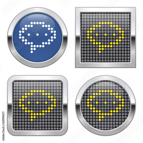 Dotted icon of  elliptical speech bubble on glossy button in four variants