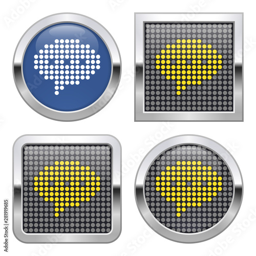 Dotted icon of  elliptical speech bubble on glossy button in four variants