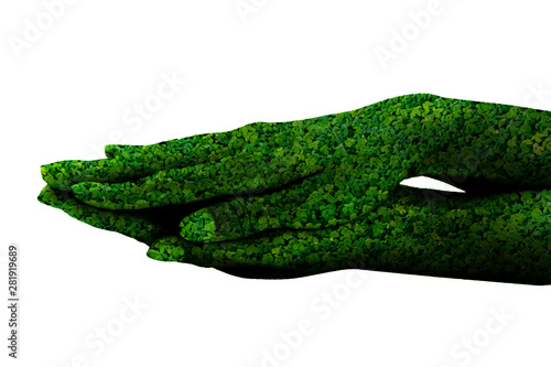 Green hand isolated on white background. This had clipping path. environment concept.