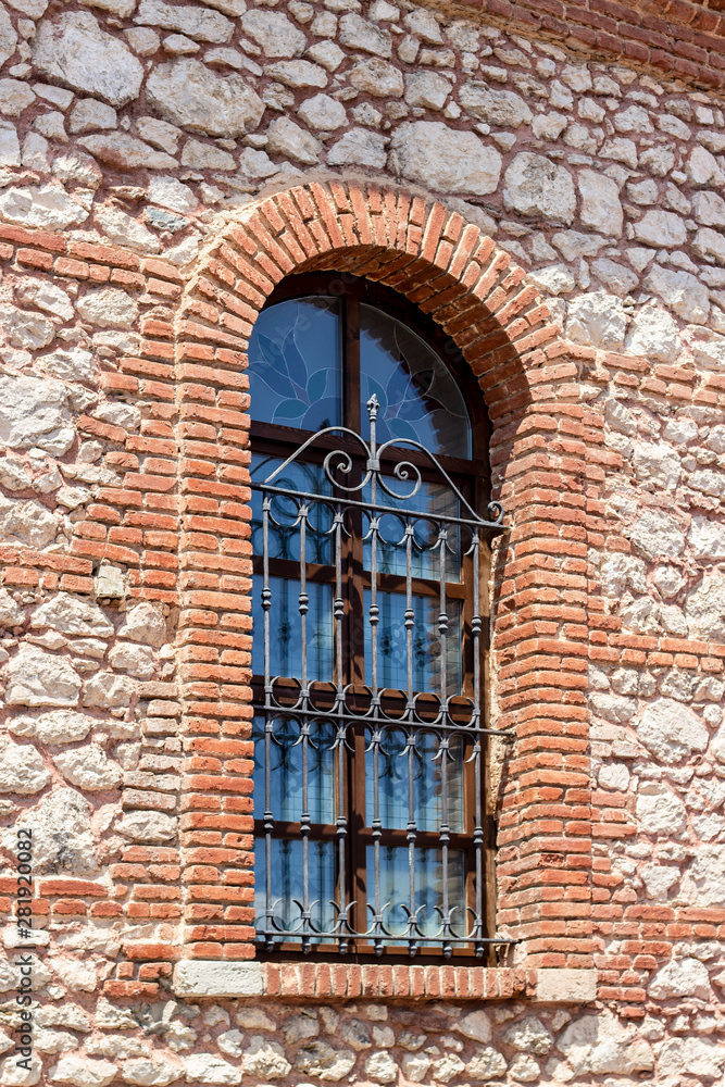 Perspective shoot of old masonry stone of window traditional turkish house