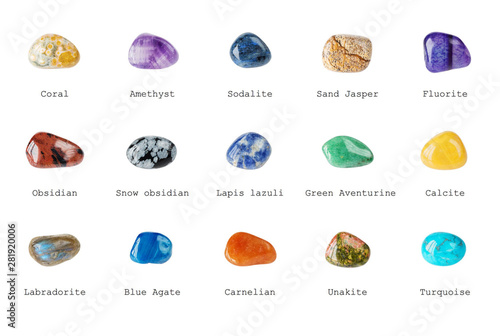Set of various gemstones