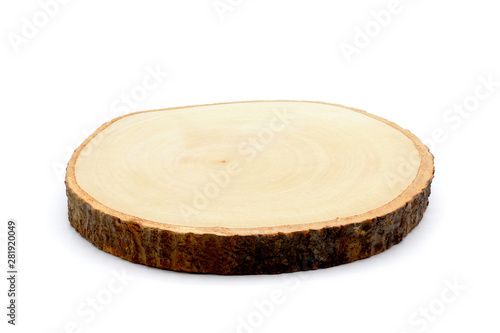 Empty wooden cutting board, isolated on white background.