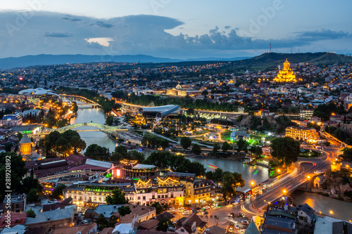 Fantastic evening view over central part of Tbilisi, Georgia © dmitriygut