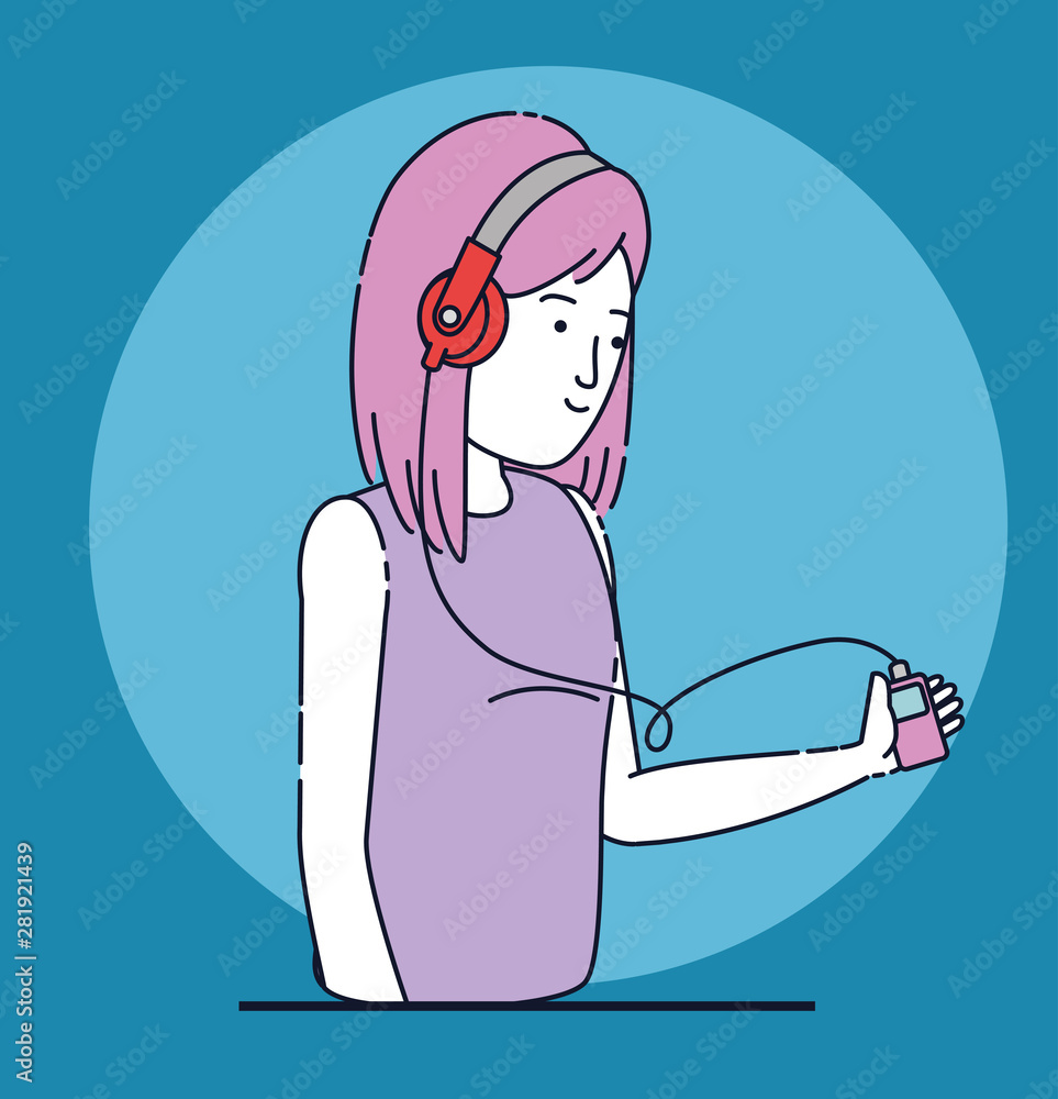 girl with headphones and mp4 to listen to music vector de Stock | Adobe  Stock