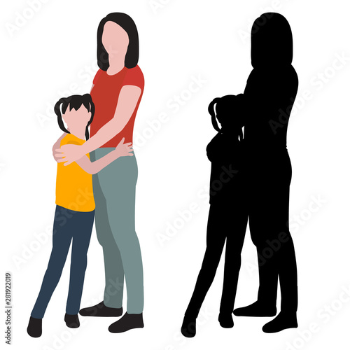 silhouette and flat style mom and child