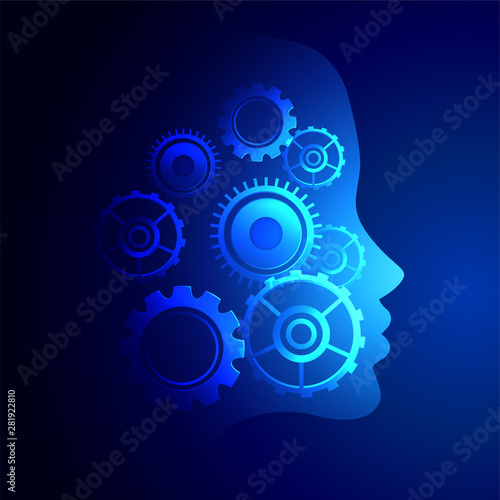 digital technology face with gears symbols background