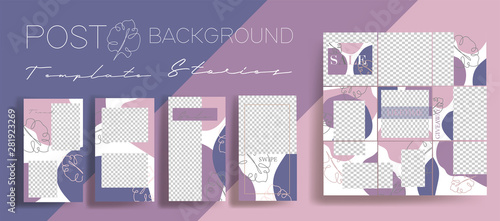 Design backgrounds for social media banner. Set of instagram stories and post frame templates.Vector cover. Mock up for personal blog or shop.Layout for promotion.Endless square puzzle layout