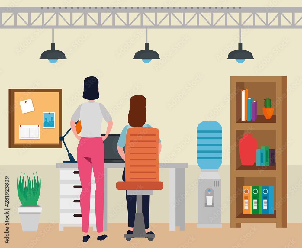 businesswomen teamwork with laptop technology and books businesswomen teamwork with laptop technology and books