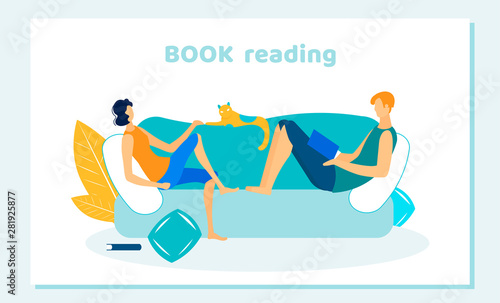 People and Pet Spend Free Time. Home Reading Books