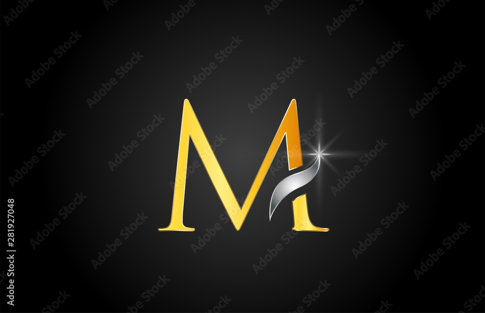 yellow gold alphabet letter M logo company icon design