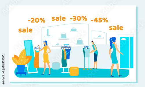 Sale Banner, Shopping People Purchase in Shop