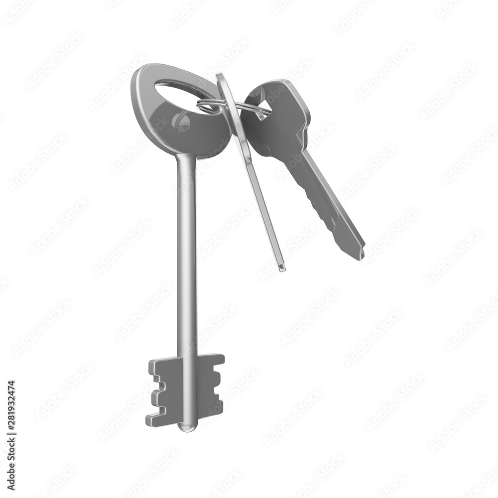 A bunch of three keys on a white isolated background A bunch of three keys on a white isolated background