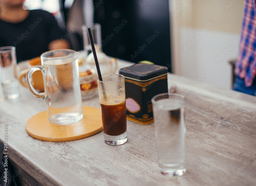 Espresso tonic at table on coffee bar Espresso tonic at table on coffee bar