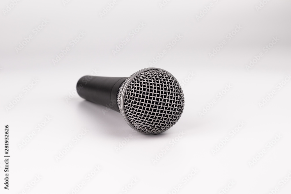 Black and white microphone on a white background. Black and white microphone on a white background.