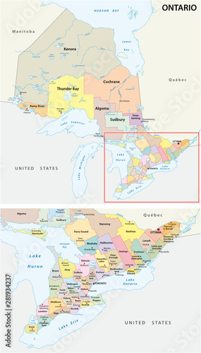 ontario administrative and political map  canada