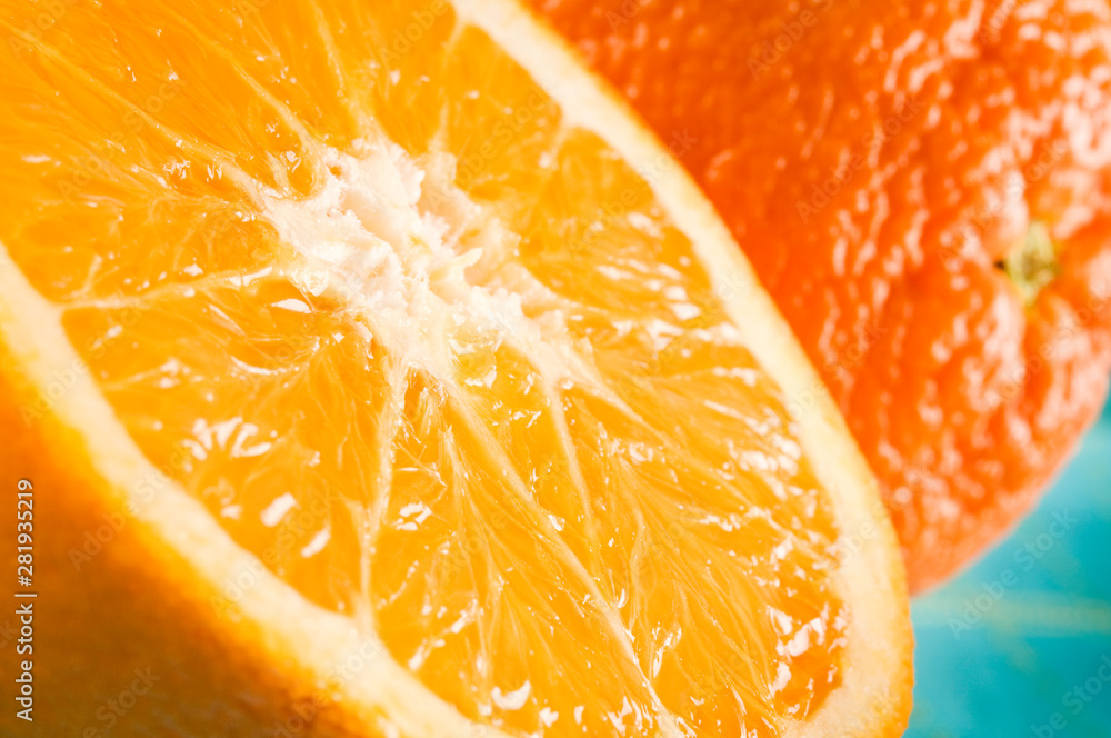 Citrus orange fruit macro cut in half Citrus orange fruit macro cut in half