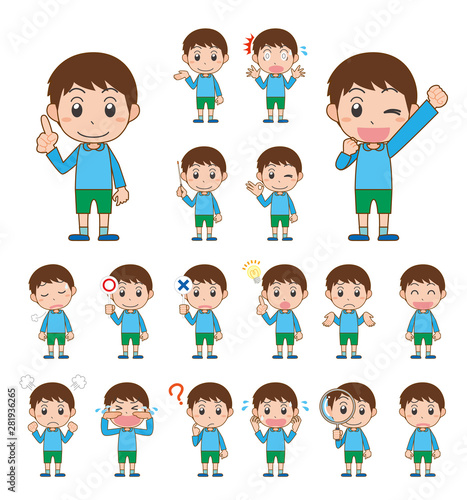 子ども　男の子　表情　感情　セット　主線あり