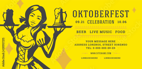 Oktoberfest flyer or banner retro typography template design willkommen zum invitation beer festival celebration.