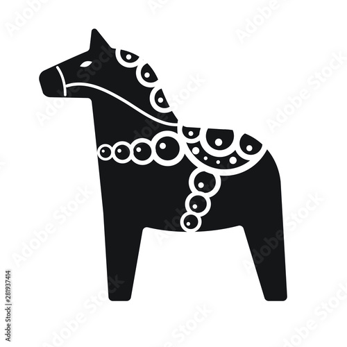 Vector flat cartoon black Scandinavian Swedish horse isolated on white background